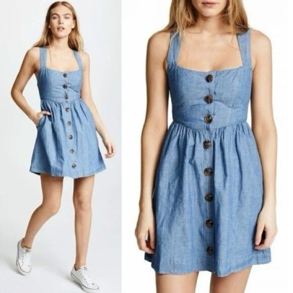 Free People Light Blue Button-Down Mini Dress - Picture 3 of 8